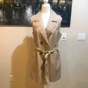 Hyfve Faux Leather Trench Coat Duster Double Breasted w/Side Pockets & Belt- M